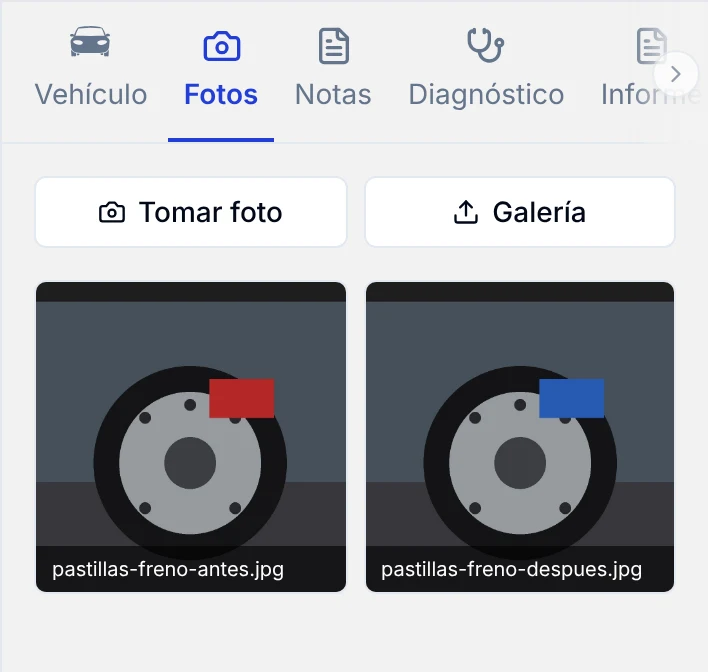 Pestaña Fotos con dos miniaturas, cada una con su nombre