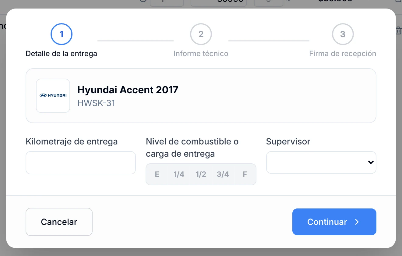Asistente de entrega del vehículo con sus tres pasos
