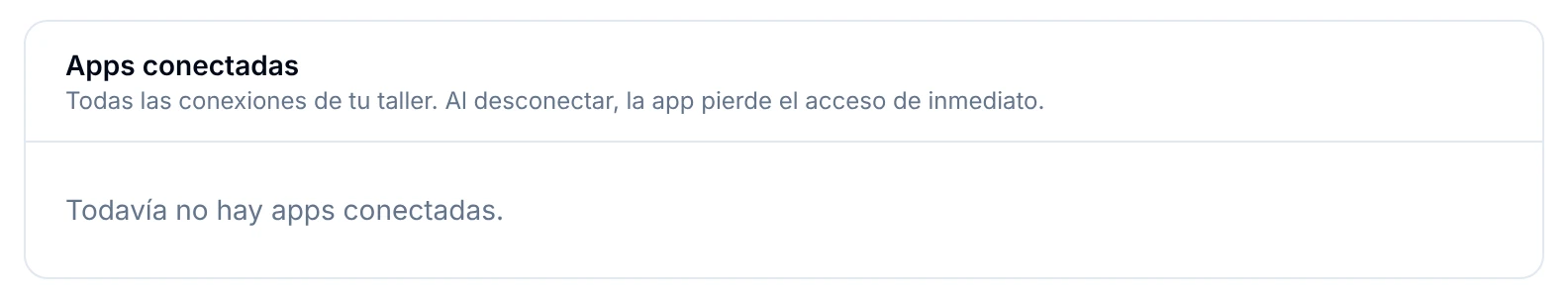 Sección Apps conectadas de Ajustes, todavía sin conexiones
