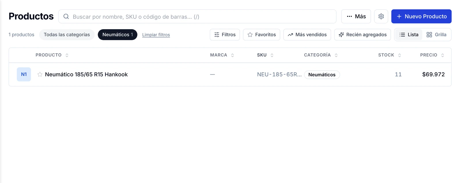 Lista de productos filtrada por la categoría Neumáticos