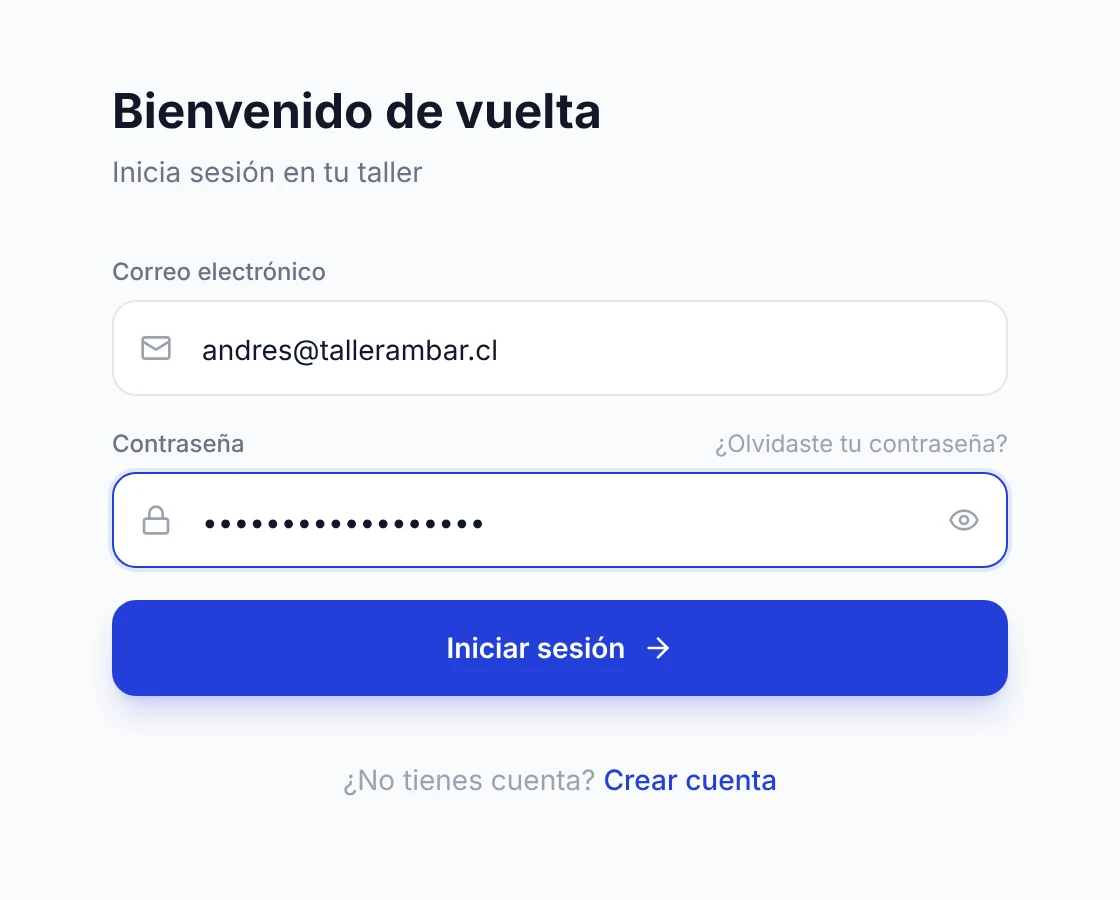Formulario de inicio de sesión con el correo y la contraseña completados y el botón Iniciar sesión