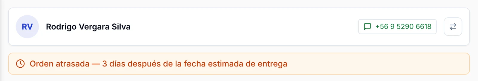 Aviso de orden atrasada dentro de la orden de trabajo