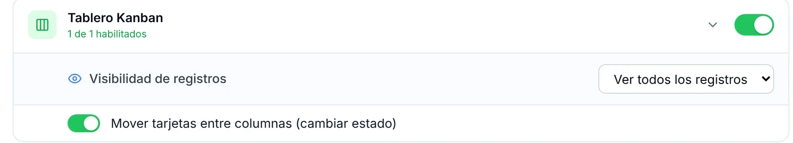 Grupo Tablero Kanban en Roles y privilegios con el privilegio para mover tarjetas